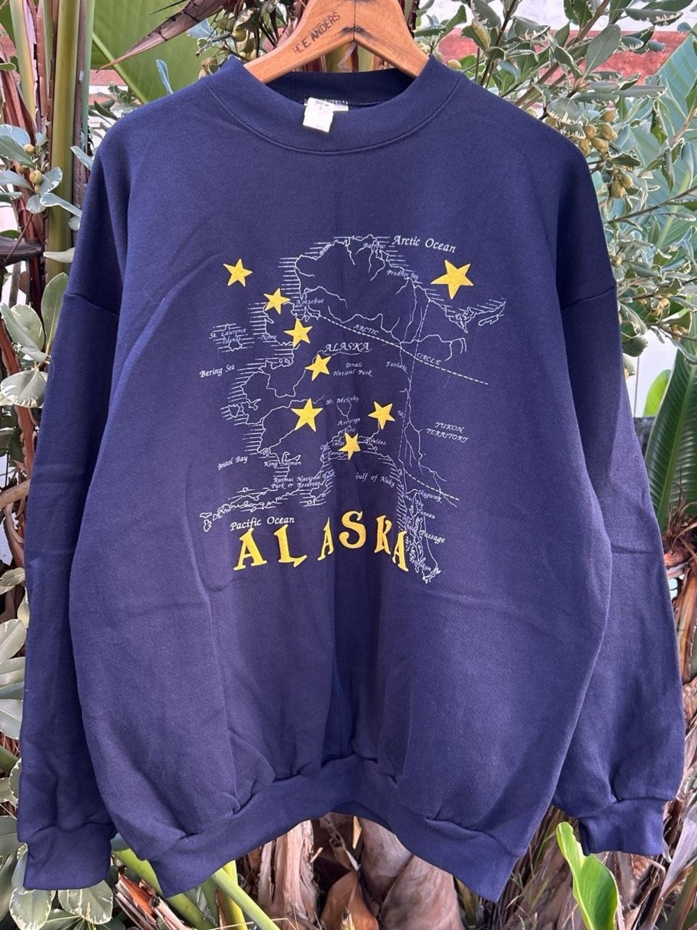 Vintage 90s Alaska Map Stars Tultex Navy Crewneck Sweatshirt XL NWT